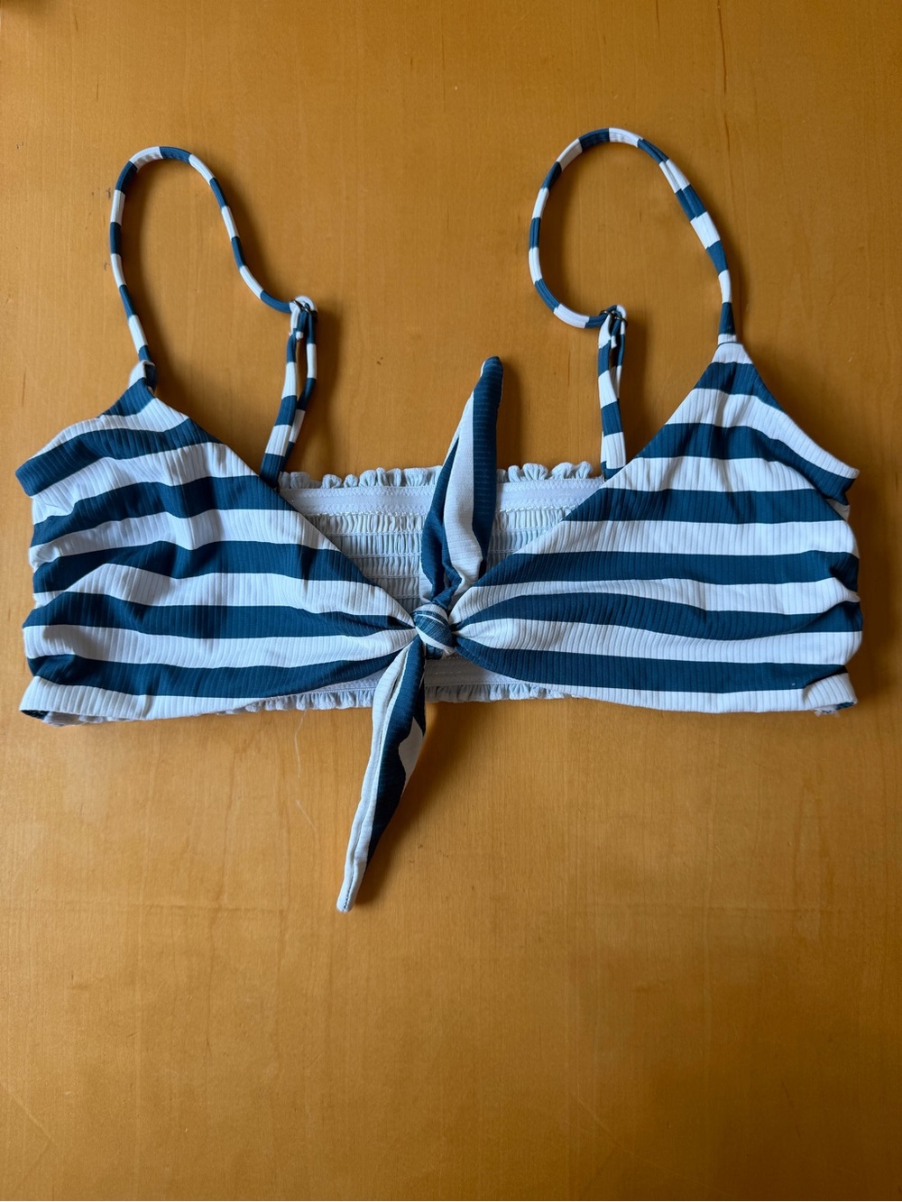 Rip Curl Dark Green & White Striped Front-Tie Bikini Top